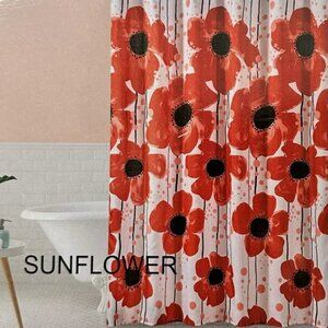 SUNFLOWER  Red Shower Curtain With Hooks Size 70 x 72 in
